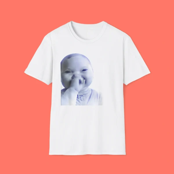 AI Baby Holding Laugh Meme Shirt – Playful Graphic Tee in Blue