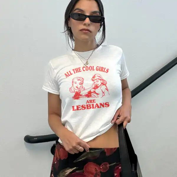 All The Cool Girls Are Lesbians Baby Tee – Retro Y2K Pride Top