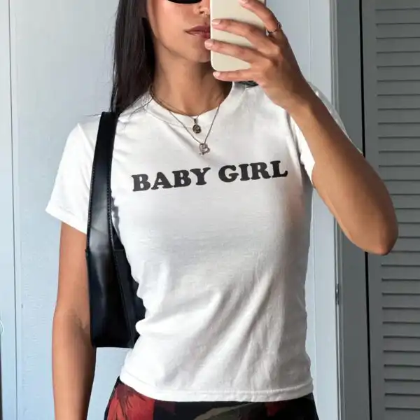 Baby Girl Crop Top – Retro Y2K Aesthetic Fitted Tee for Women