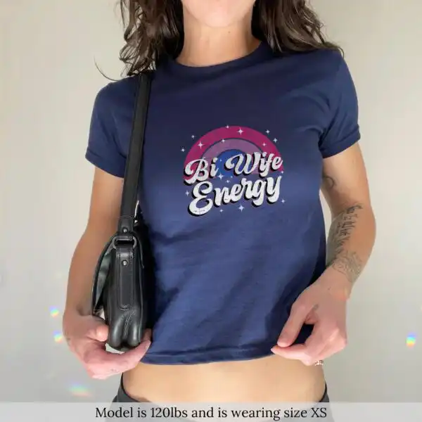 Bi Wife Energy Baby Tee – Funny Bisexual Pride Y2K Crop Top