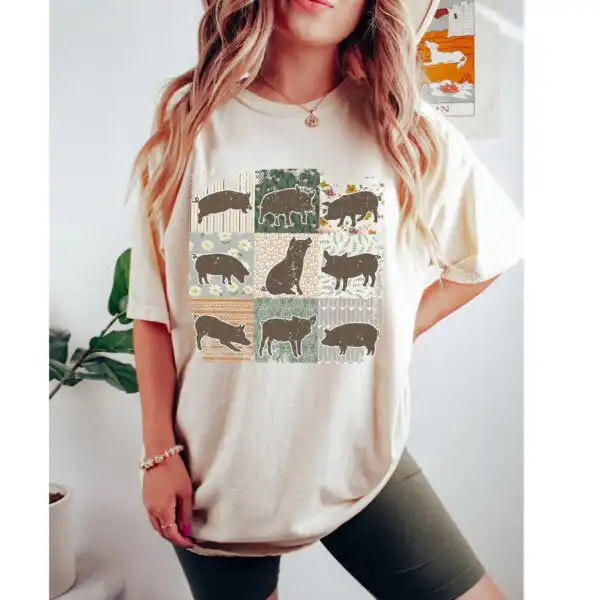 Boho Pig Farm Shirt - Cozy Floral Crewneck for Fall
