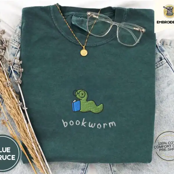 Bookworm Embroidered Tee – Soft Vintage Shirt for Readers