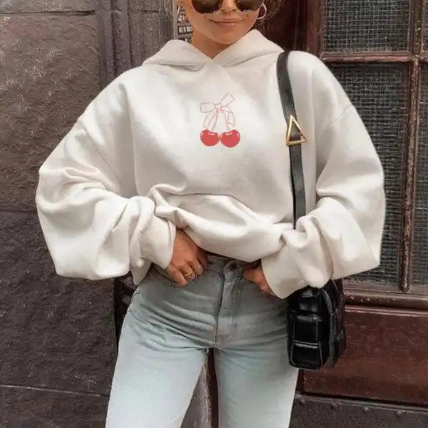 Cherry Bow Hoodie – Trendy Red Oversized Pullover for Girls