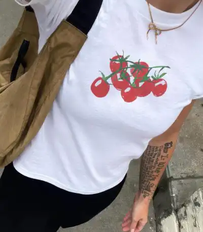 Cherry Tomatoes on the Vine Baby Tee – Cute 90s Aesthetic Shirt