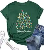 Christmas Shirts for Women – Funny Graphic Tree Light Top