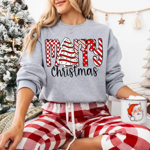 Christmas Tree Cake Sweatshirt – Festive Holiday Crewneck for Women