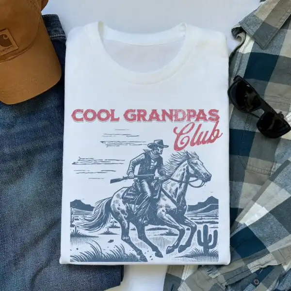 Cool Grandpas Club Cowboy T-Shirt – Comfy Gift for Grandad