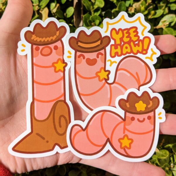 Cowboy Worm Waterproof Stickers – Fun Hoedown Decor for All
