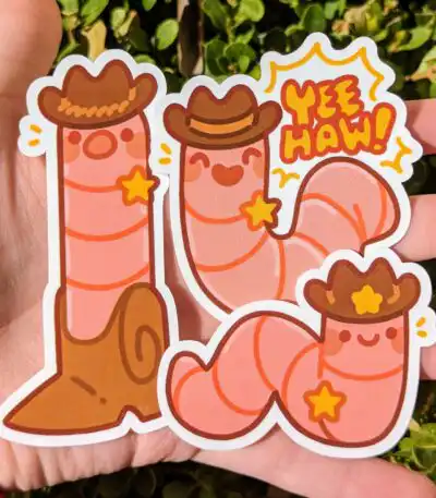Cowboy Worm Waterproof Stickers – Fun Hoedown Decor for All