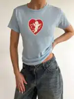Cupid in Red Heart Baby Tee – Vintage Y2K Women's Shirt