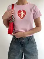 Cupid in Red Heart Baby Tee – Vintage Y2K Women's Shirt