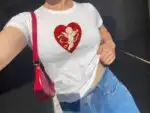 Cupid in Red Heart Baby Tee – Vintage Y2K Women's Shirt