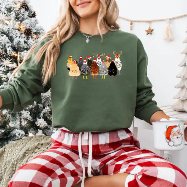 Cute Christmas Chickens Sweatshirt – Cozy Holiday Farm Hoodie