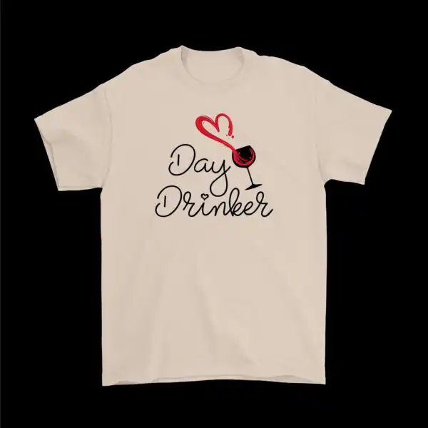 Day Drinker Wine Glass with Heart Tee – Fun Cotton Graphic Shirt