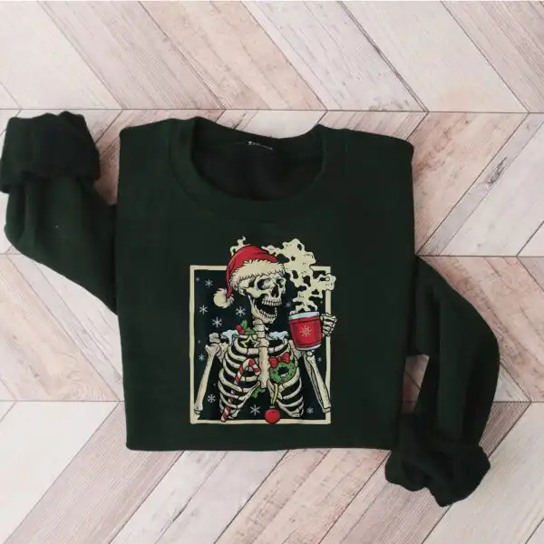 Dead Inside Skeleton Christmas Sweatshirt – Funny Coffee Lover Gift