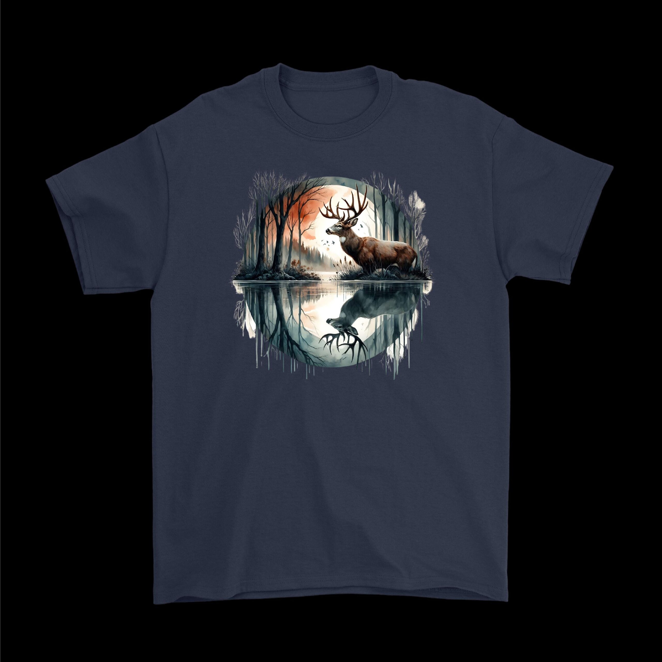 Deer Buck Moonlight Reflection Tee – Soft Cotton Forest Shirt Deer Buck Moonlight Reflection Tee – Soft Cotton Forest Shirt