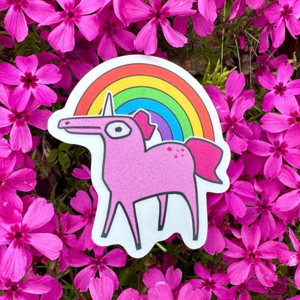 Derpy Unicorn Sticker – Waterproof Pink Pony Vinyl Decal