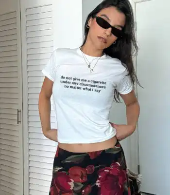 Do Not Give Me A Cigarette Coquette Baby Tee – Funny Y2K Crop Top