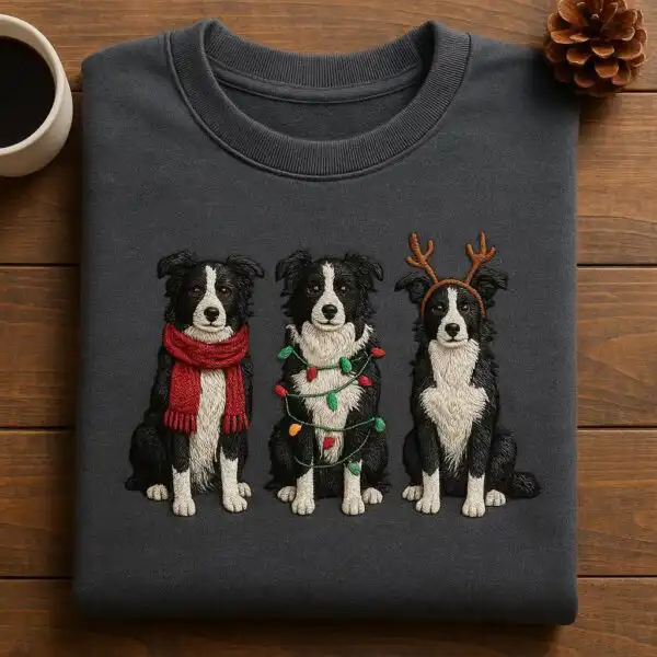 Embroidered Border Collie Christmas Sweatshirt – Cute Dog Mom Gift