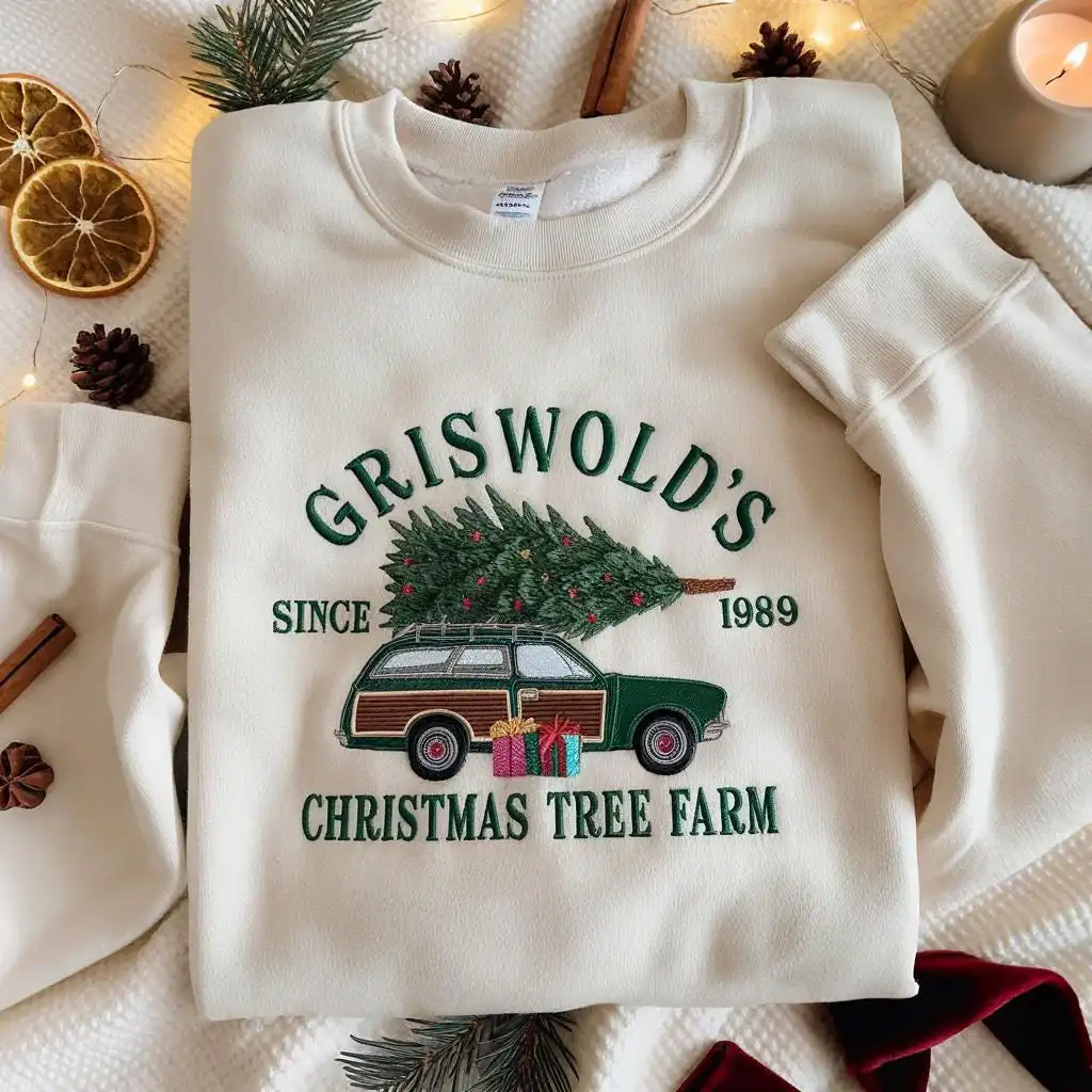 Embroidered Christmas Tree Farm Sweatshirt – Cozy Holiday Top Embroidered Christmas Tree Farm Sweatshirt – Cozy Holiday Top