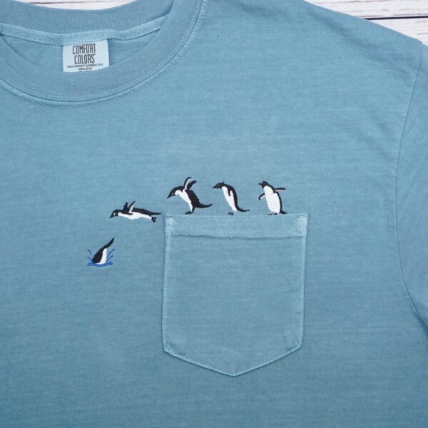Embroidered Penguin Pocket Tee - Vintage Style Soft Cotton T-Shirt