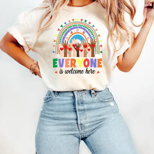 Everyone Is Welcome Here Rainbow Sweatshirt – Equality Gift for Friends