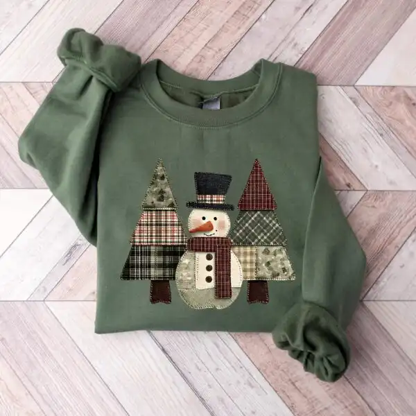 Faux Patchwork Snowman Hoodie – Cute Winter Holiday Sweatshirt