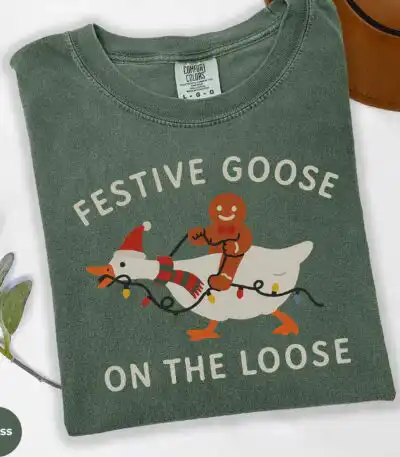 Festive Goose On The Loose Christmas Tee – Funny Gingerbread Shirt