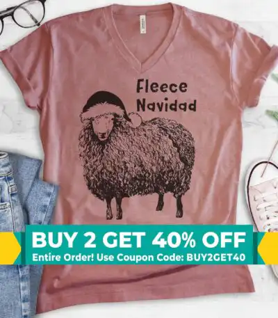 Fleece Navidad V-neck T-shirt – Funny Christmas Sheep Tee