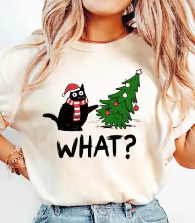 Funny Cat Christmas Shirt – Christmas Tree Knocked Over Tee