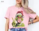 Funny Grinch Christmas Shirt – Santa Blowing Bubble Tee Design