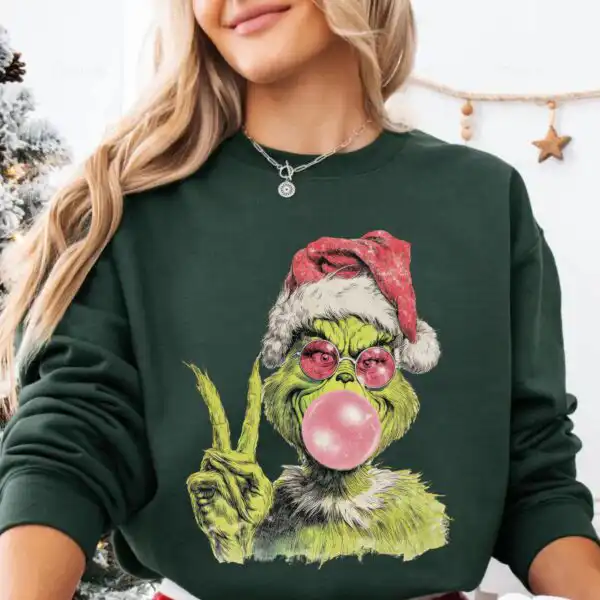 Funny Grinch Christmas Shirt – Santa Blowing Bubble Tee Design