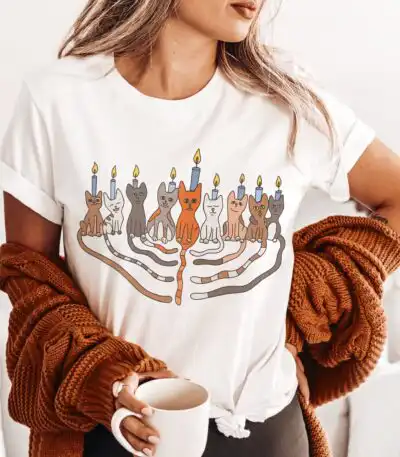 Funny Hanukkah Cat Menorah Shirt – Adorable Holiday Gift Tee