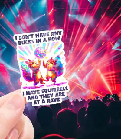 Funny Mental Health Sticker – Squirrel Rave Vinyl Sticker for Laptop