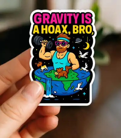 Gravity is a Hoax Sticker – Cosmic Weightlifting Vinyl Decal