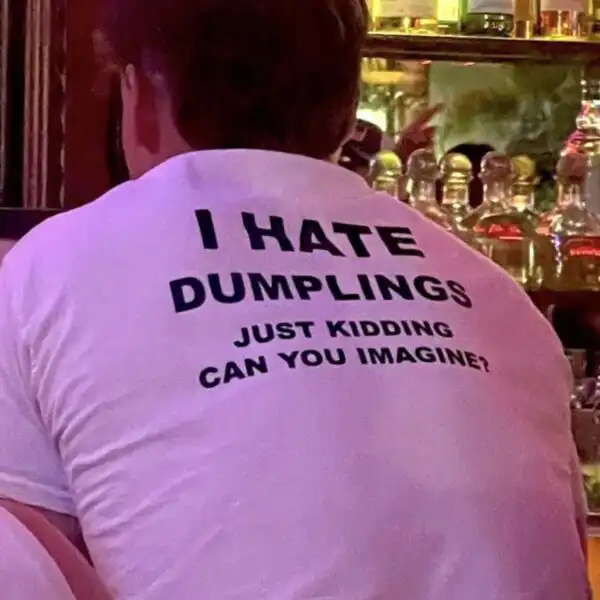 I hate dumplings just kidding Y2K meme tee – Unisex shirt