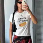 I swallow juicy wieners baby tee – Retro Y2K graphic crop top