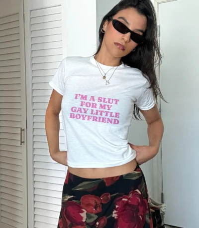 I'm A Slut For My Gay Boyfriend Tee – Funny LGBTQ Pride Crop Top