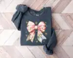 Jesus Christmas Coquette Bow Sweatshirt - Pink Glitter Bow Design