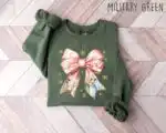 Jesus Christmas Coquette Bow Sweatshirt - Pink Glitter Bow Design