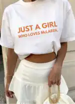Just a Girl Who Loves Motorsport Tee – Soft Papaya F1 Shirt