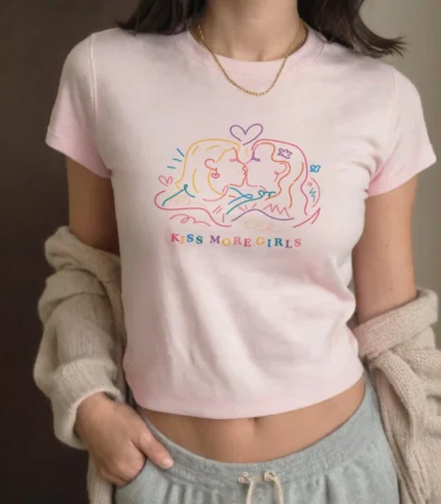 Kiss More Girls Vintage Baby Tee – Cute Queer Pride Graphic Top