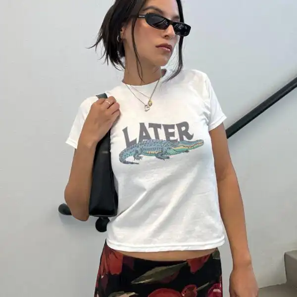 Later Gator Vintage 90s Baby Tee – Retro Alligator Graphic Crop Top