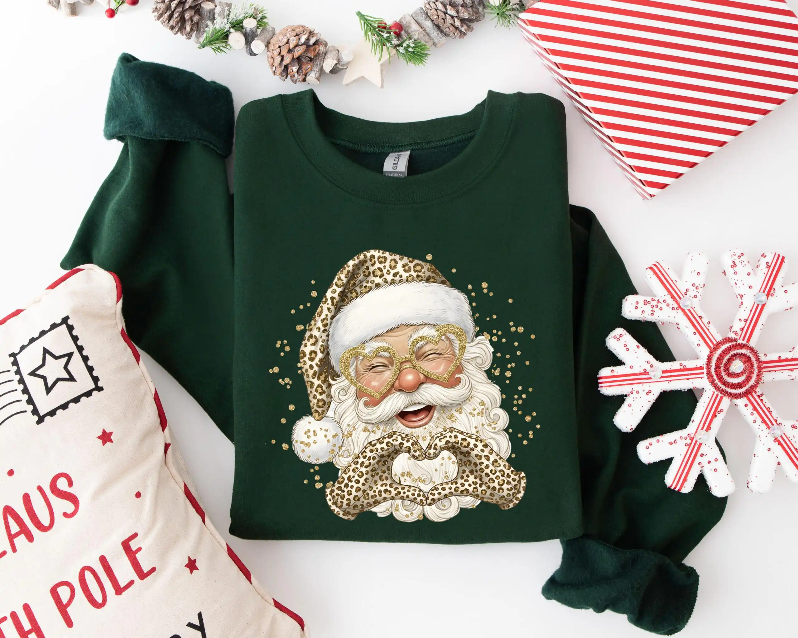 Leopard Santa Christmas Sweatshirt – Trendy Holiday Graphic Top Leopard Santa Christmas Sweatshirt – Trendy Holiday Graphic Top