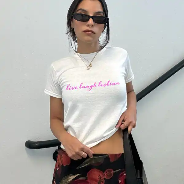Live Laugh Lesbian Pink Tee – Funny Retro LGBTQ Pride Shirt