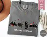 Meowy Christmas Cat Shirt – Funny Black Cat Lights Tee