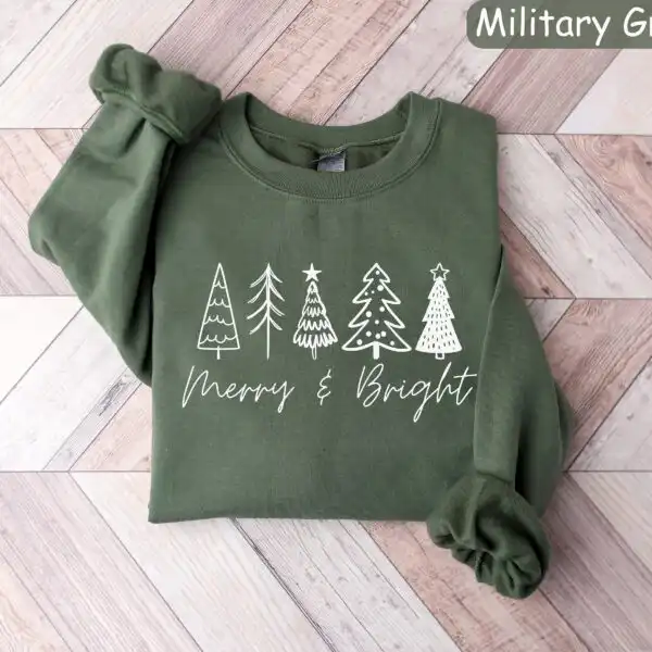 Merry & Bright Christmas Trees Sweatshirt – Cozy Holiday Top