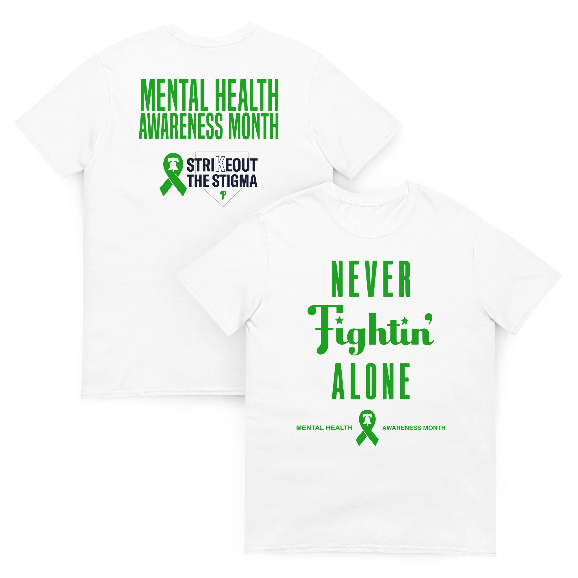 Never Fightin’ Alone Phillies Shirt – Green Mental Health Tee Never Fightin’ Alone Phillies Shirt – Green Mental Health Tee