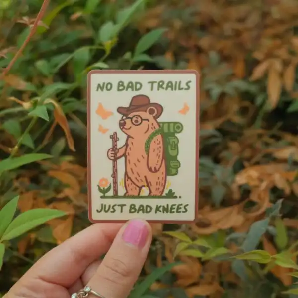 No Bad Trails, Just Bad Knees Sticker – Funny Hiking Vinyl Decal
