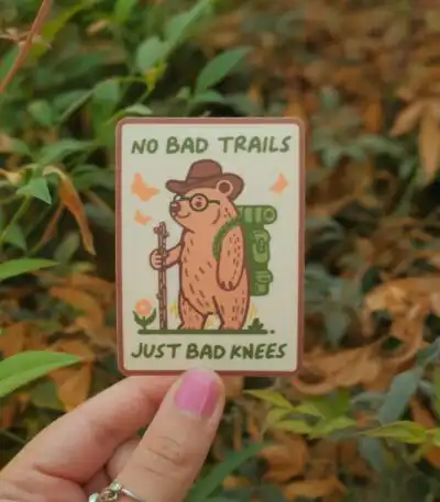 No Bad Trails, Just Bad Knees Sticker – Funny Hiking Vinyl Decal